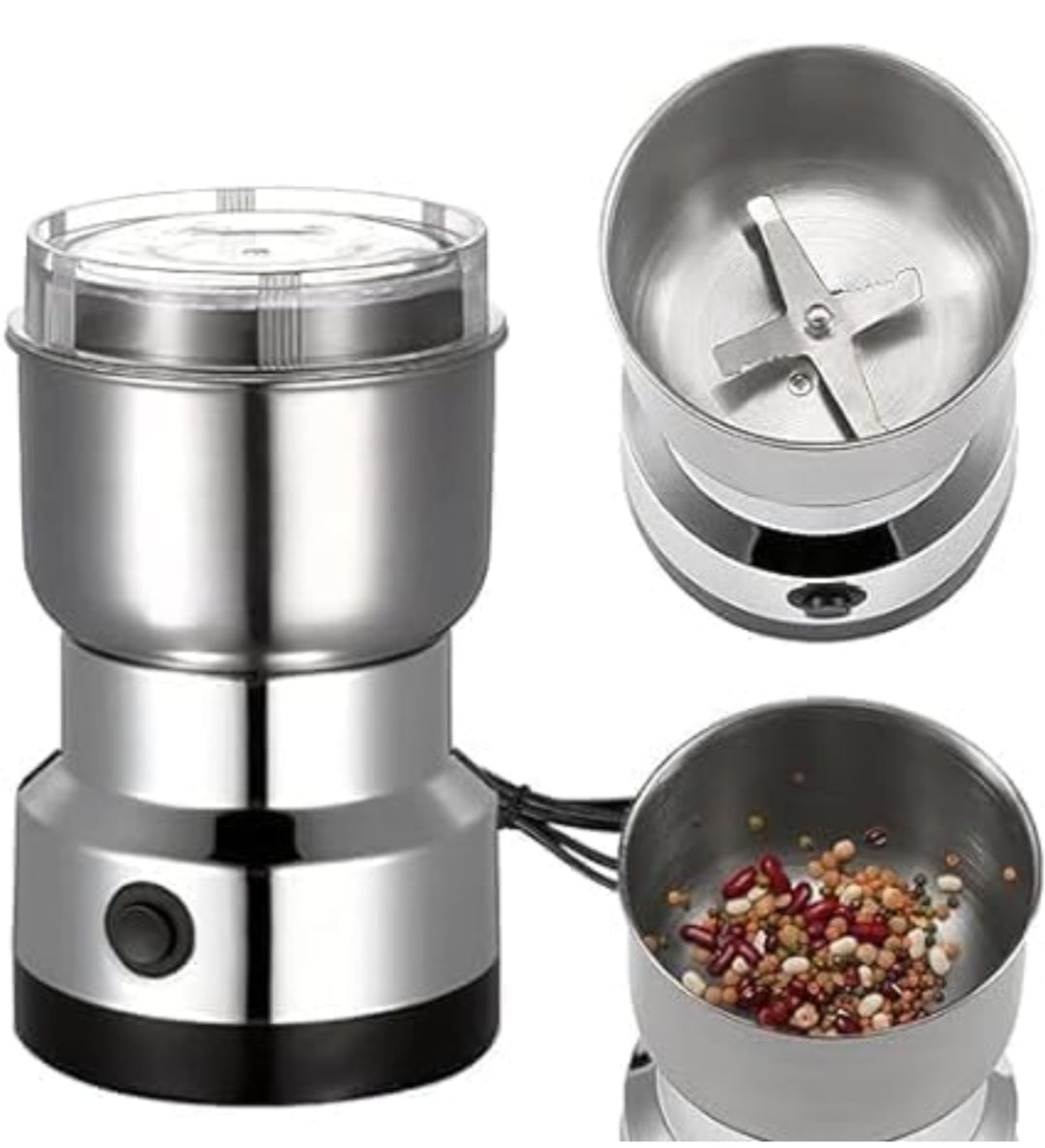 Mini Spice Coffee Grinder Electric Stainless Steel 10s Fast Grinding Multifunction Smash Machine Dry Grain Mill Grinder for Spices Powder Seeds Rice Beans Seaso