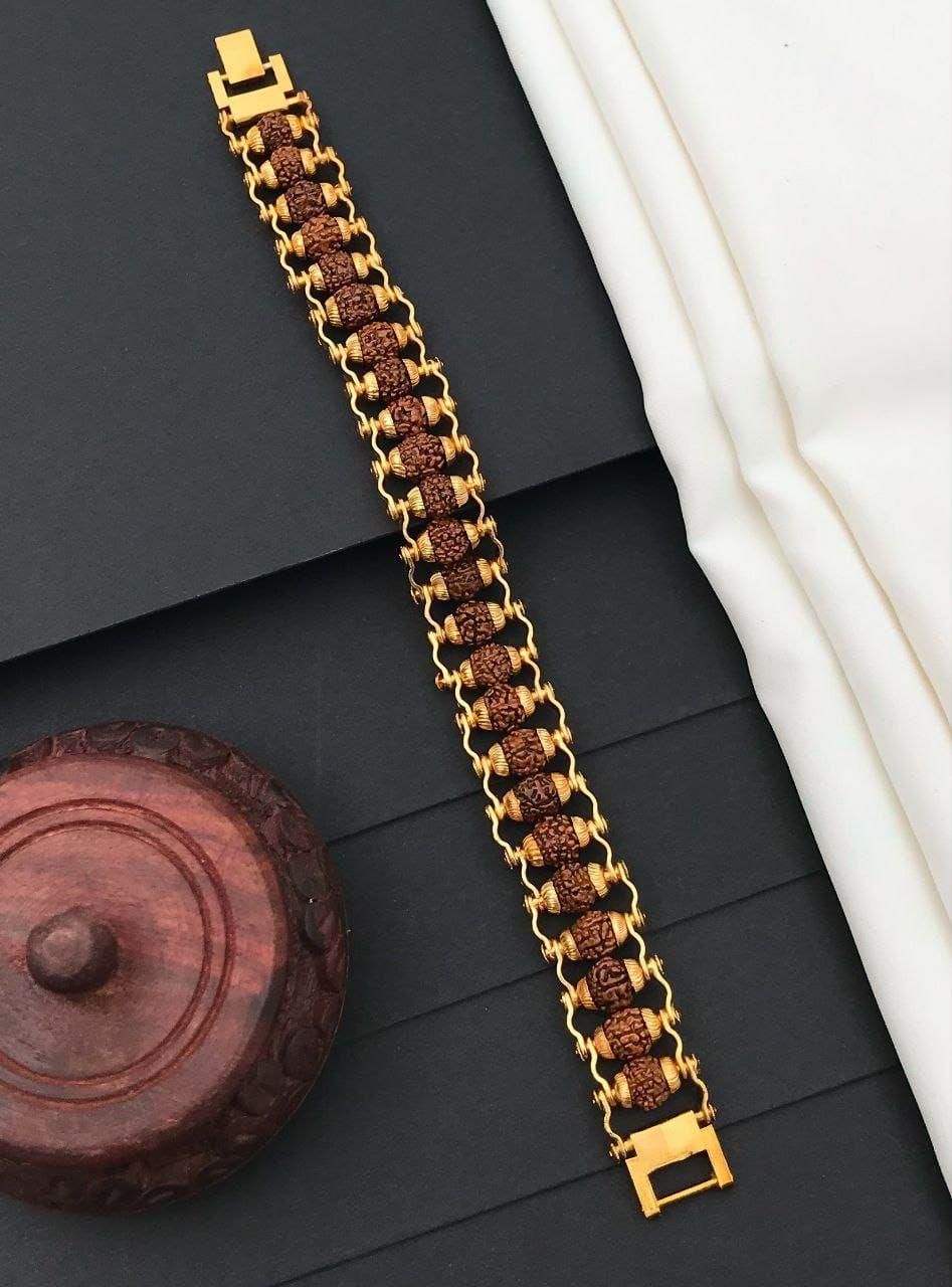 Genuine Panch Mukhi Rudraksha Bracelet with Gold Plating – 2-in-1 Wear & Pray Design | 24 Beads | Pack of 1