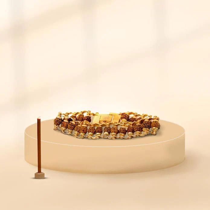 Genuine Panch Mukhi Rudraksha Bracelet with Gold Plating – 2-in-1 Wear & Pray Design | 24 Beads | Pack of 1