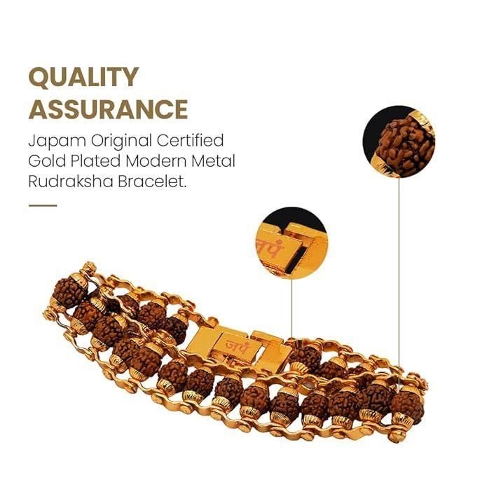Genuine Panch Mukhi Rudraksha Bracelet with Gold Plating – 2-in-1 Wear & Pray Design | 24 Beads | Pack of 1