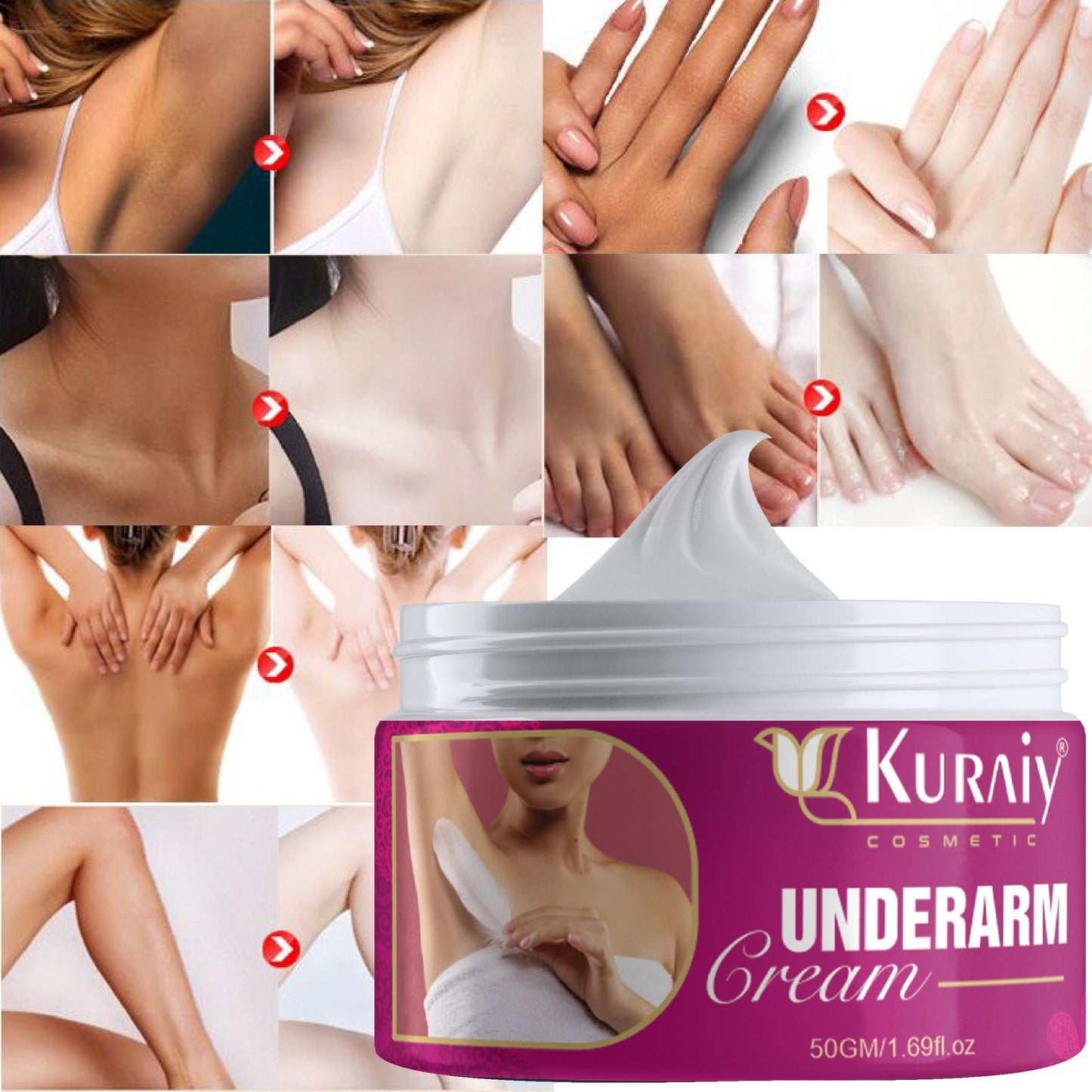 KURAIY Advanced Underarm Whitening Cream – 50g | Brightens Dark Spots on Underarms, Elbows, Knees & Inner Thigh | Vegan & Paraben-Free