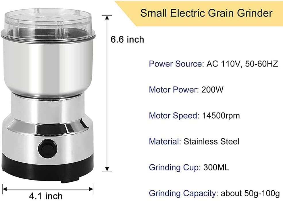 Mini Spice Coffee Grinder Electric Stainless Steel 10s Fast Grinding Multifunction Smash Machine Dry Grain Mill Grinder for Spices Powder Seeds Rice Beans Seaso