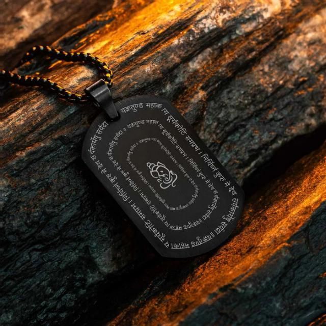 Devotional Ganpati Shlok Pendant with Chain – Stylish Alloy Tag for Men | Spiritual Wear | Pack of 1