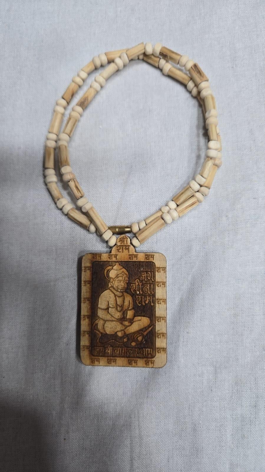 Original & Natural Tulsi Kanthi Mala with Hanuman Ji Locket Pendant – Pure Wooden Beads | Pack of 2 | Spiritual Wear for Men