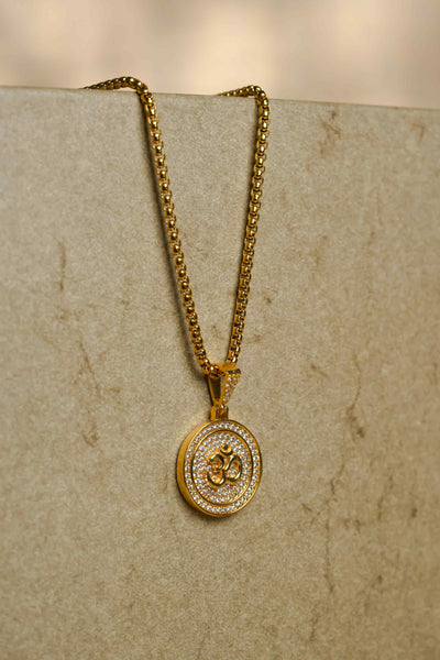 Om Symbol Pendant with Chain – Spiritual Alloy Necklace for Men | Free Size | Pack of 1