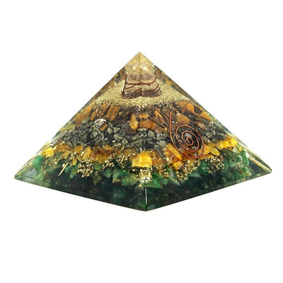 Original Crystal Money Magnet Pyramid – Tiger Eye, Pyrite, Citrine & Green Aventurine for Vastu, Wealth, Good Luck & Prosperity (10cm, 180g)