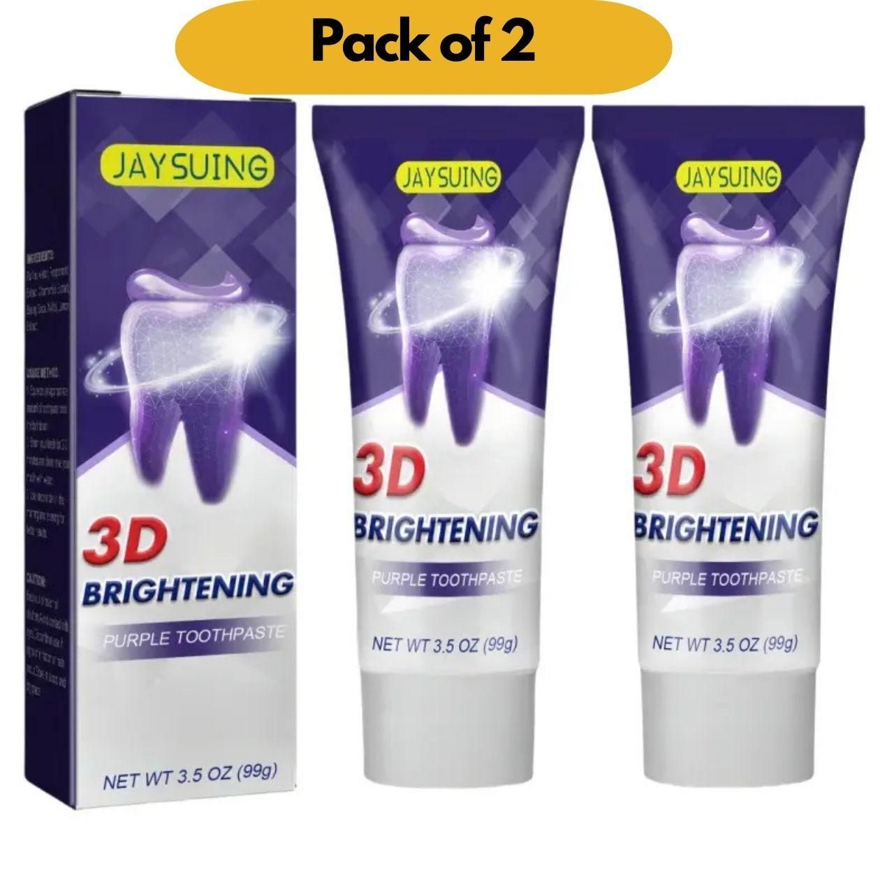 3D Brightening Purple Toothpaste – 200g Each (Pack of 2) | Deep Clean, Moisturizing Formula for Whiter Teeth & Fresh Breath