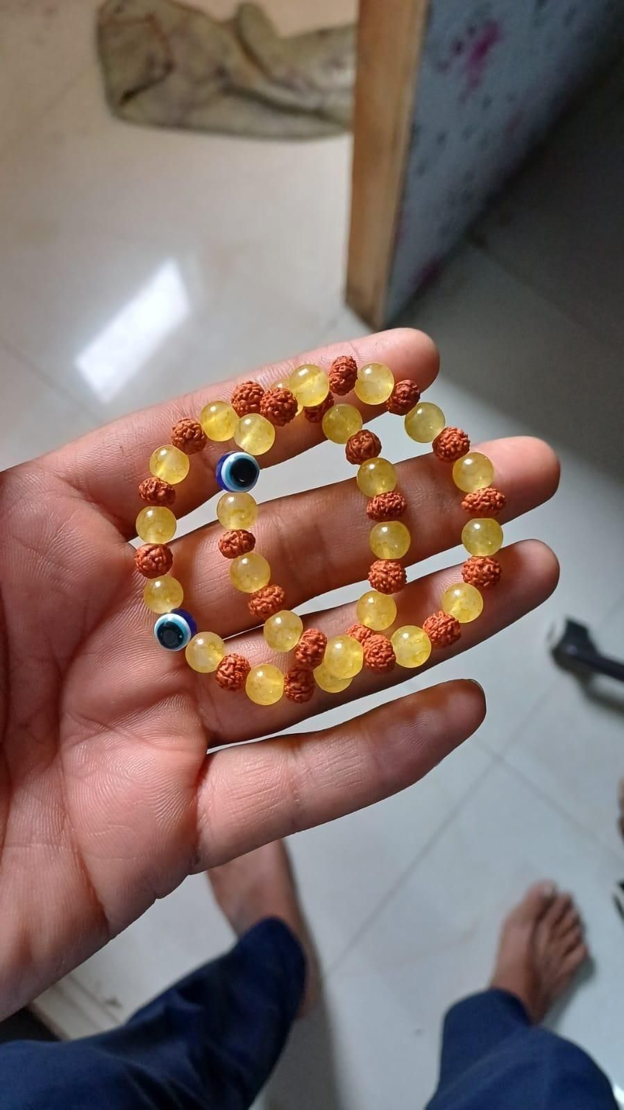 Rudraksha & Citrine Crystal Bracelets (Pack of 2) – Spiritual Energy Stone Bracelets for Men | 8mm Beads | Natural Healing Combo