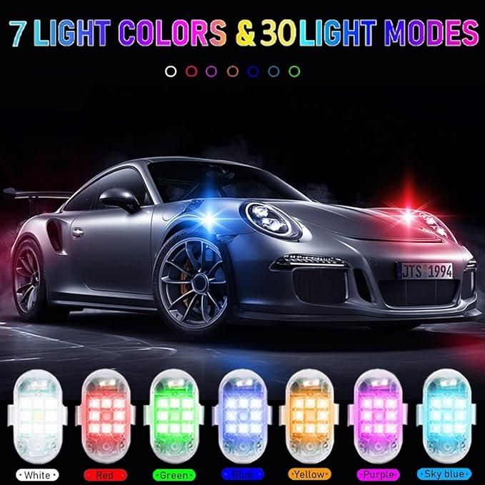 7 Colors USB Rechargeable Flashing LED Lights | High Brightness Mini Flashing Light for Drone, Bike, Car, Motorcycle – Multi-Mode Safety Light (Pack of 1)