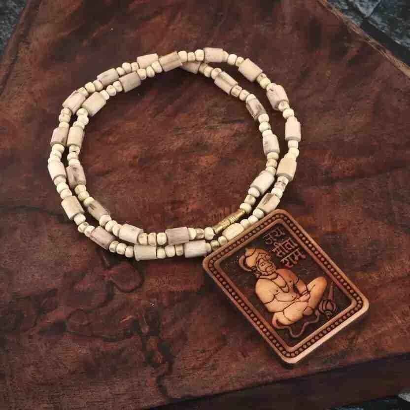 Original & Natural Tulsi Kanthi Mala with Hanuman Ji Locket Pendant – Pure Wooden Beads | Pack of 2 | Spiritual Wear for Men