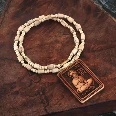 Original & Natural Tulsi Kanthi Mala with Hanuman Ji Locket Pendant – Pure Wooden Beads | Pack of 2 | Spiritual Wear for Men