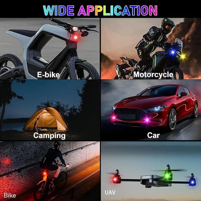 7 Colors USB Rechargeable Flashing LED Lights | High Brightness Mini Flashing Light for Drone, Bike, Car, Motorcycle – Multi-Mode Safety Light (Pack of 1)
