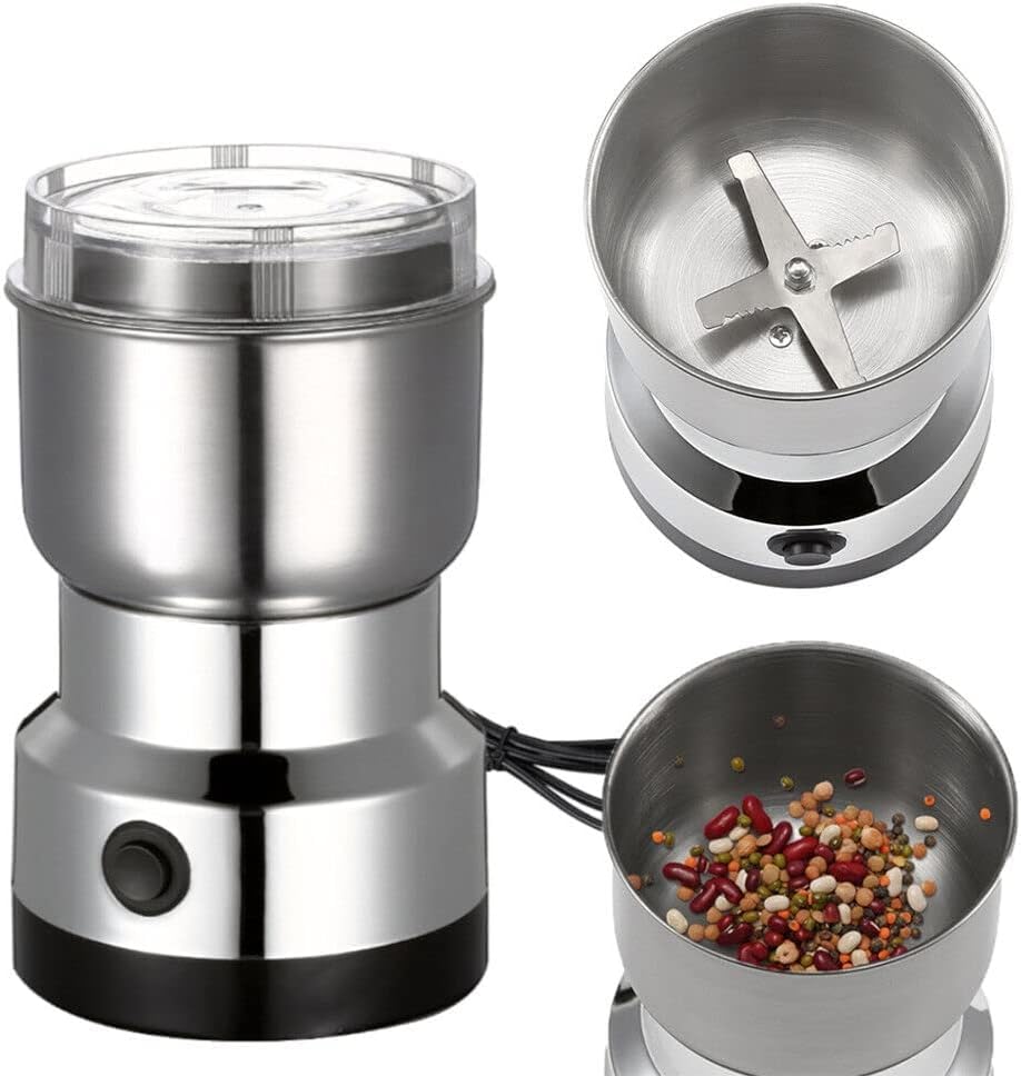 Mini Spice Coffee Grinder Electric Stainless Steel 10s Fast Grinding Multifunction Smash Machine Dry Grain Mill Grinder for Spices Powder Seeds Rice Beans Seaso