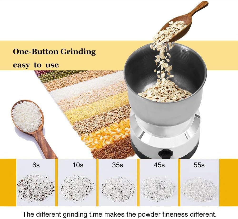 Mini Spice Coffee Grinder Electric Stainless Steel 10s Fast Grinding Multifunction Smash Machine Dry Grain Mill Grinder for Spices Powder Seeds Rice Beans Seaso