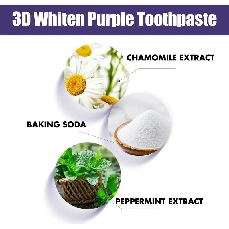 3D Brightening Purple Toothpaste – 200g Each (Pack of 2) | Deep Clean, Moisturizing Formula for Whiter Teeth & Fresh Breath