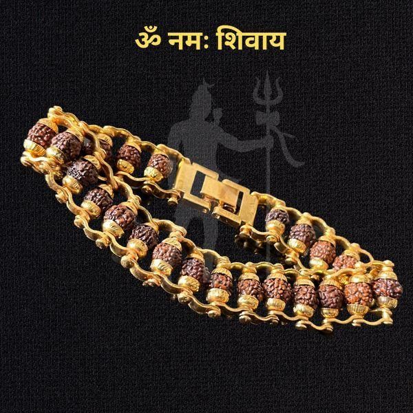 Genuine Panch Mukhi Rudraksha Bracelet with Gold Plating – 2-in-1 Wear & Pray Design | 24 Beads | Pack of 1