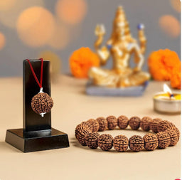 Maha Shivratri Combo – 5 Mukhi Rudraksha Mala with Bracelet | Pure Rudraksha Beads | Pack of 1