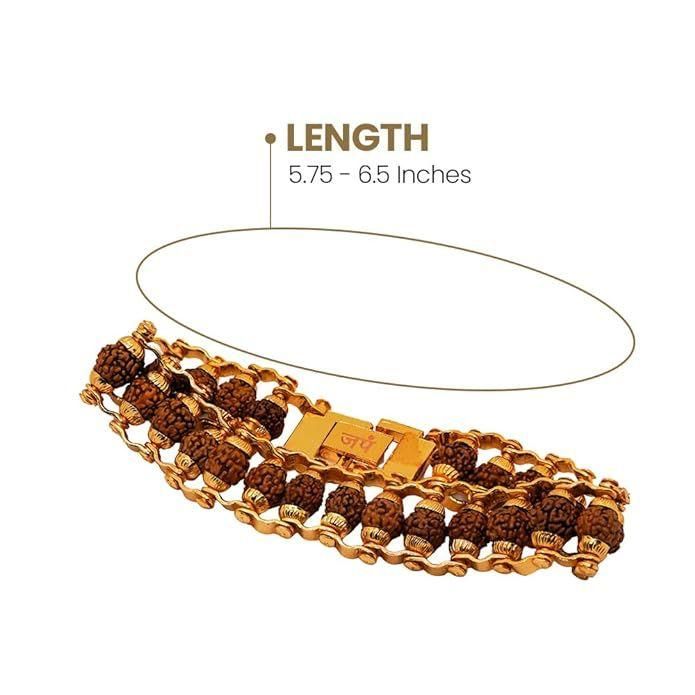 Genuine Panch Mukhi Rudraksha Bracelet with Gold Plating – 2-in-1 Wear & Pray Design | 24 Beads | Pack of 1