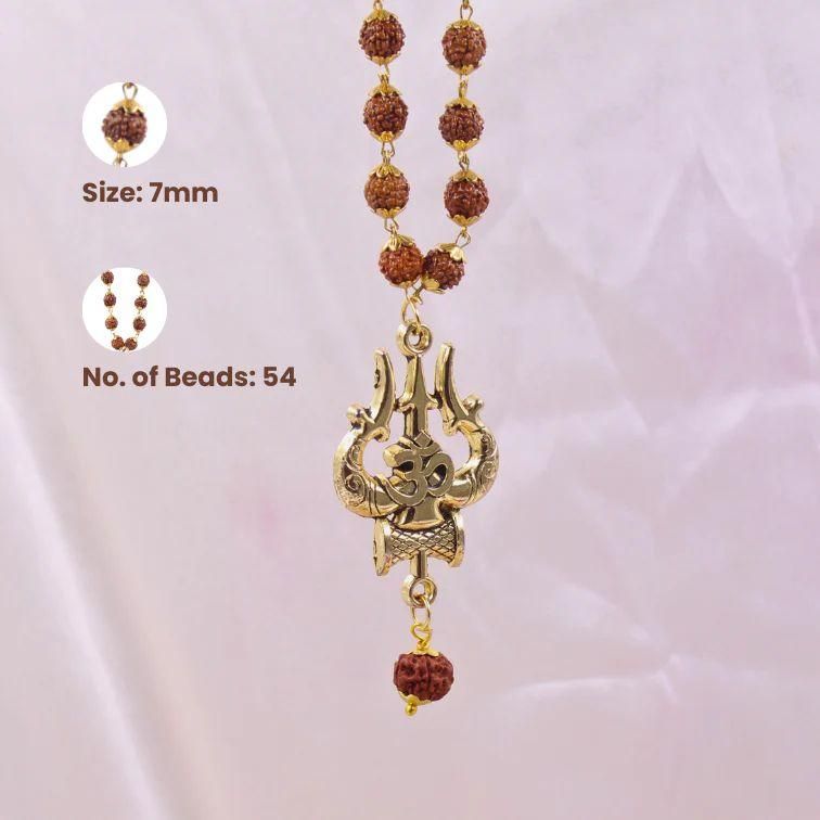Panchmukhi Rudraksha Mala with OM & Shiva Trishool Pendant – Spiritual Alloy Necklace for Men | Pack of 1
