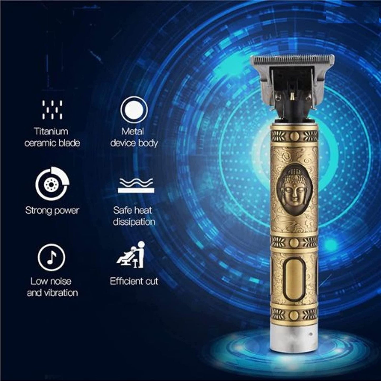 Hair Trimmer For Men Buddha Style | Golden Buddha Style Professional Hair Trimmer for Men – Retro Close-Cut Clipper with Adjustable Blades, Precision Shaver & Oil Head Grooming Machine