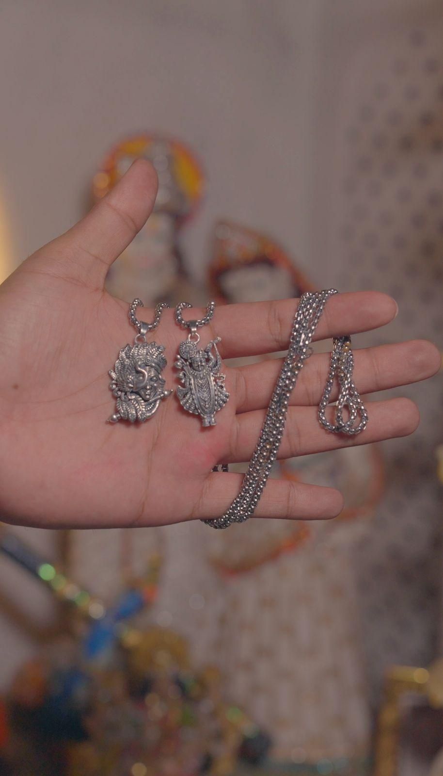 Krishna & Shreenathji Pendant with Chain – Silver Alloy Combo | Buy 1 Get 1 Free