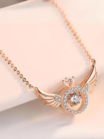 Rose Gold Angel Wings Pendant with Chain – Elegant Alloy Necklace for Women | Free Size | Pack of 1