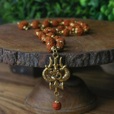 Panchmukhi Rudraksha Mala with OM & Shiva Trishool Pendant – Spiritual Alloy Necklace for Men | Pack of 1