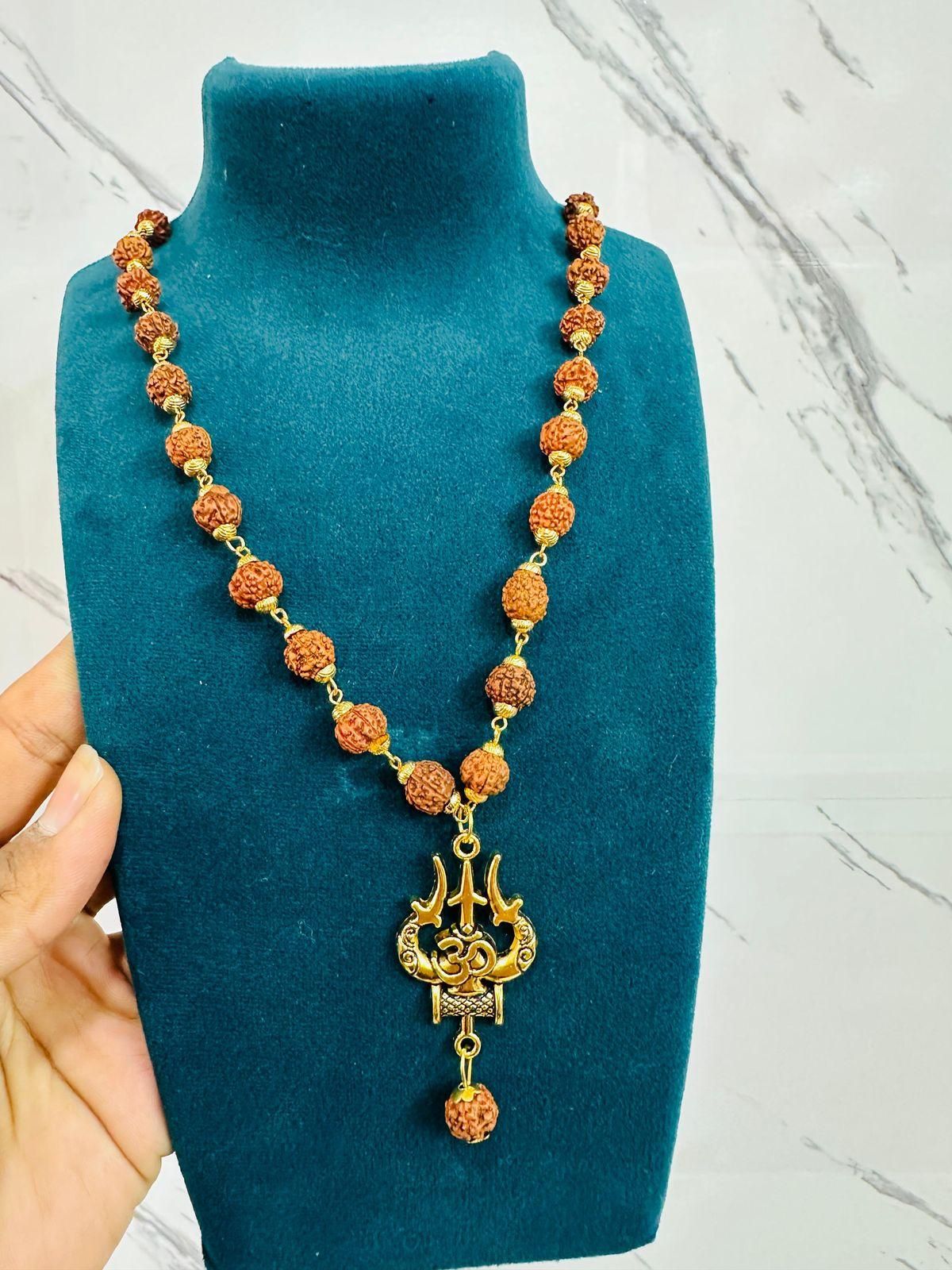 Panchmukhi Rudraksha Mala with OM & Shiva Trishool Pendant – Spiritual Alloy Necklace for Men | Pack of 1