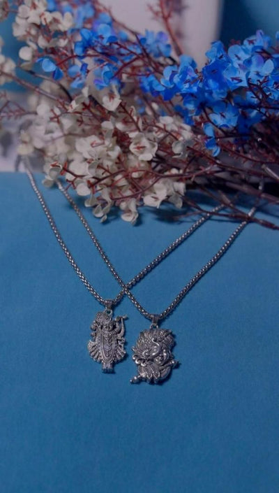 Krishna & Shreenathji Pendant with Chain – Silver Alloy Combo | Buy 1 Get 1 Free