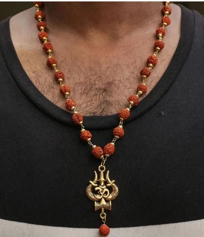 Panchmukhi Rudraksha Mala with OM & Shiva Trishool Pendant – Spiritual Alloy Necklace for Men | Pack of 1