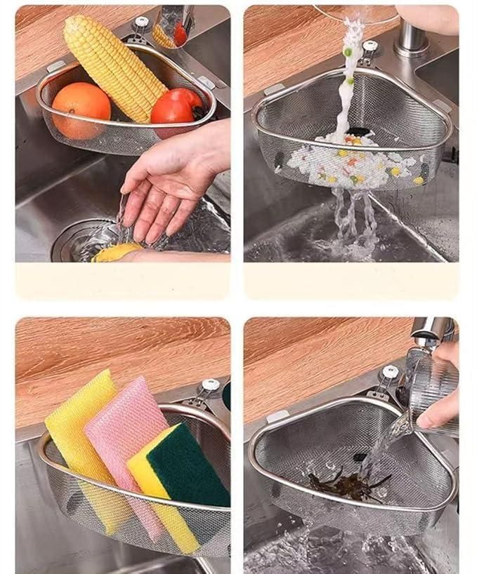 Triangle Stainless Steel Sink Drain Basket – Space-Saving Corner Strainer for Kitchen Use