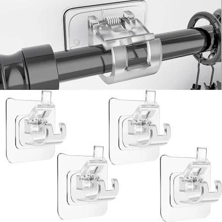 Rods Clips Hook Self Adhesive Pack of 6 | Free Adjustable Wall Fixed Clip Hanging