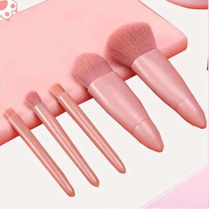 5-in-1 Makeup Brush Set with Built-in Mirror Case | Compact, Travel-Friendly & Easy to Clean (Pack of 1)