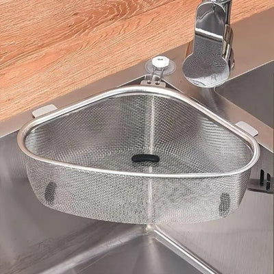 Triangle Stainless Steel Sink Drain Basket – Space-Saving Corner Strainer for Kitchen Use