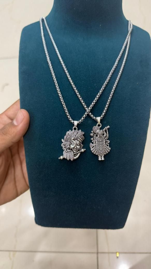 Krishna & Shreenathji Pendant with Chain – Silver Alloy Combo | Buy 1 Get 1 Free