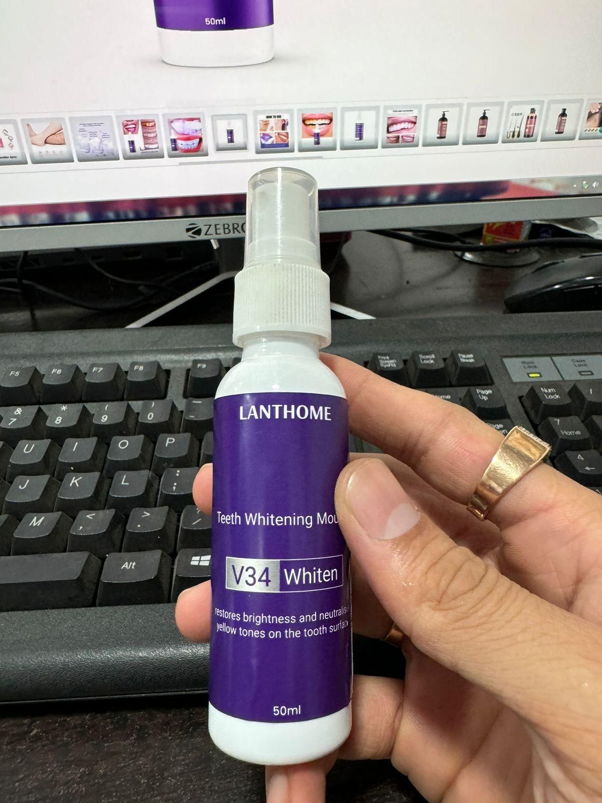 Lanthome V34 Teeth Whitening Spray Mousse – 50ml (Pack of 2) | Removes Stains, Brightens Smile & Reduces Sensitivity