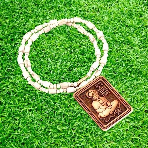 Original & Natural Tulsi Kanthi Mala with Hanuman Ji Locket Pendant – Pure Wooden Beads | Pack of 2 | Spiritual Wear for Men