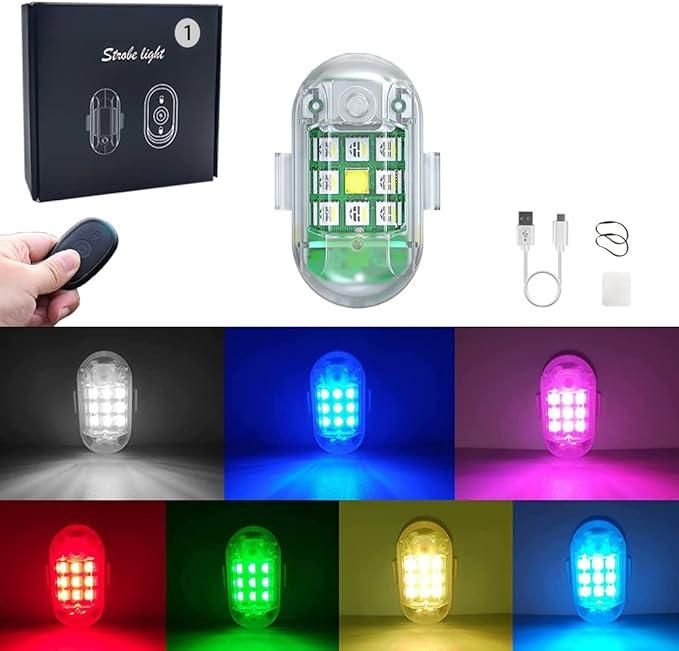 7 Colors USB Rechargeable Flashing LED Lights | High Brightness Mini Flashing Light for Drone, Bike, Car, Motorcycle – Multi-Mode Safety Light (Pack of 1)