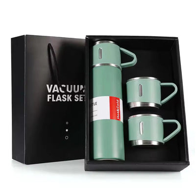 Straight Cup High-Grade 304 Stainless Steel Vacuum Thermos Drinking Flask With Three Lid Water Bottle Gift Random Color